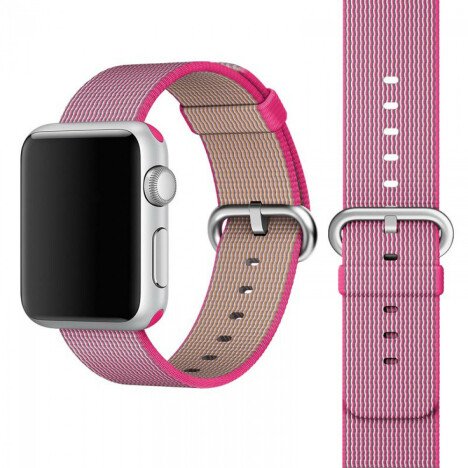 Curea iUni compatibila cu Apple Watch 1/2/3/4/5/6/7, 40mm, Nylon, Woven Strap, Electric Pink